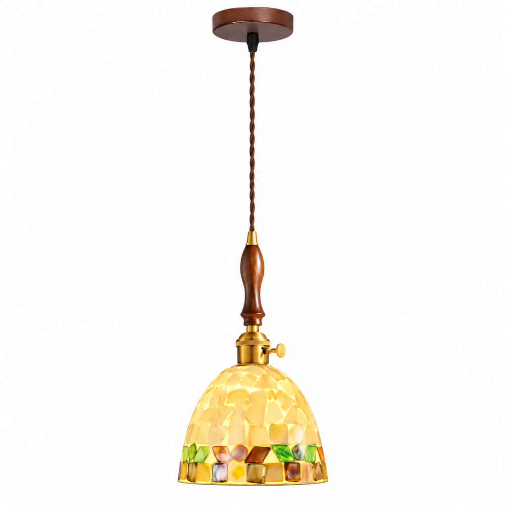 Bellerose Spindle Glass Mini Pendant Light Walnut Wood Glowryte