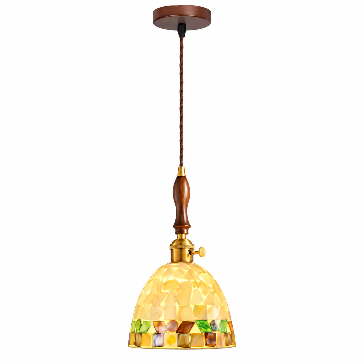 Bellerose Spindle Glass Mini Pendant Light Walnut Wood Glowryte