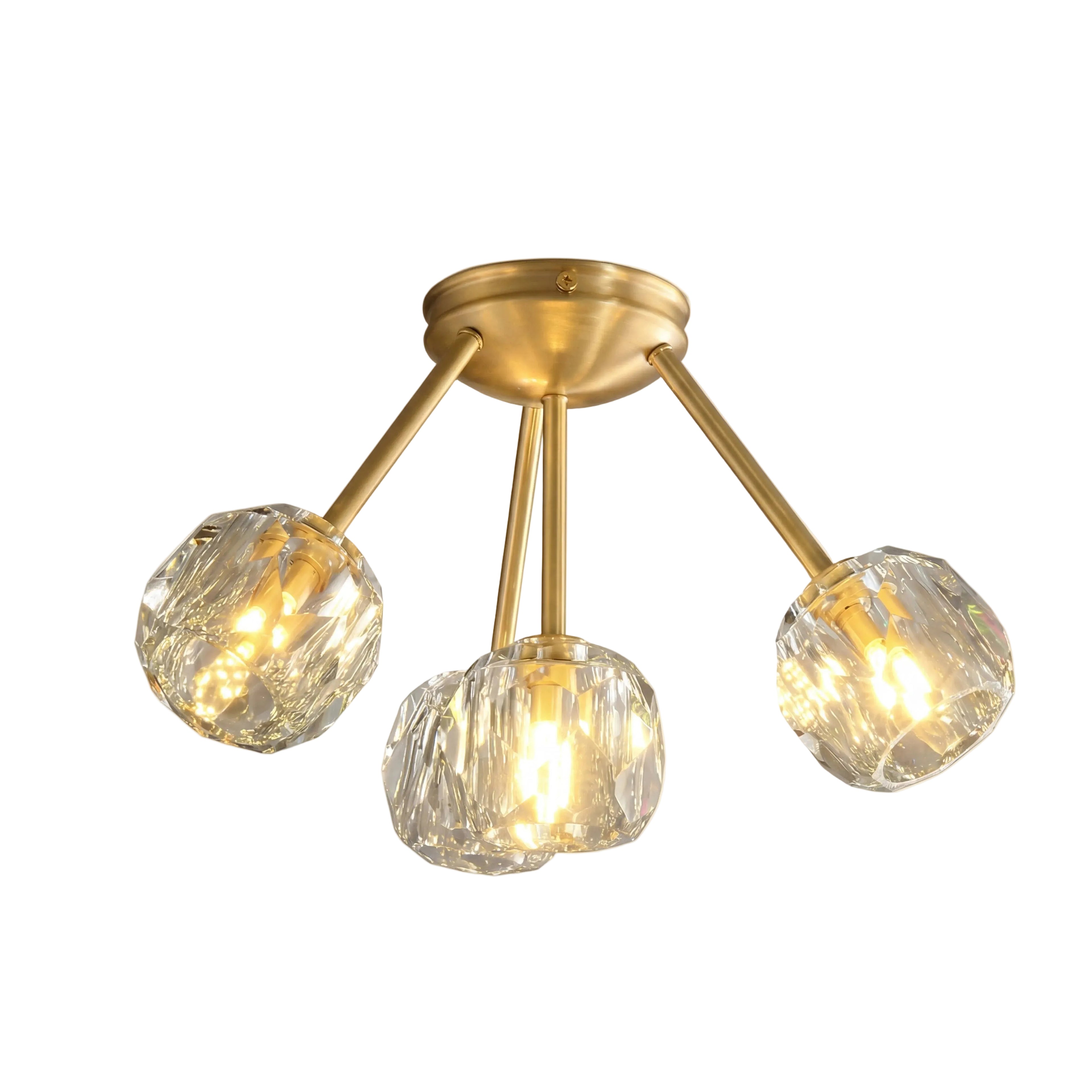 Celeste Globe Flush Mount 4-Light: Dia 17.7" × H 10.6" (Dia 45 × H 27 cm) Clear + Brass Glowryte