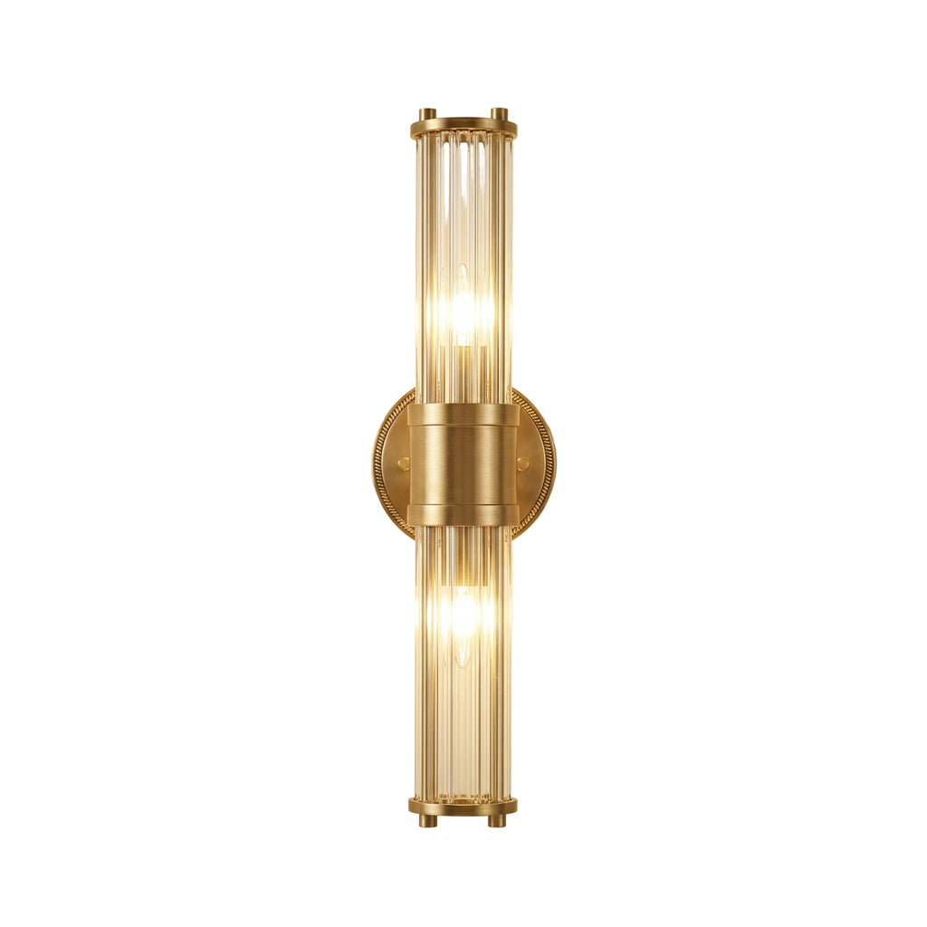 Elden Rod Sconce 2-Head: L 4.7" × W 6.3" × H 18.1" (L 12 × W 16 × H 46 cm) Brass + Clear Glowryte