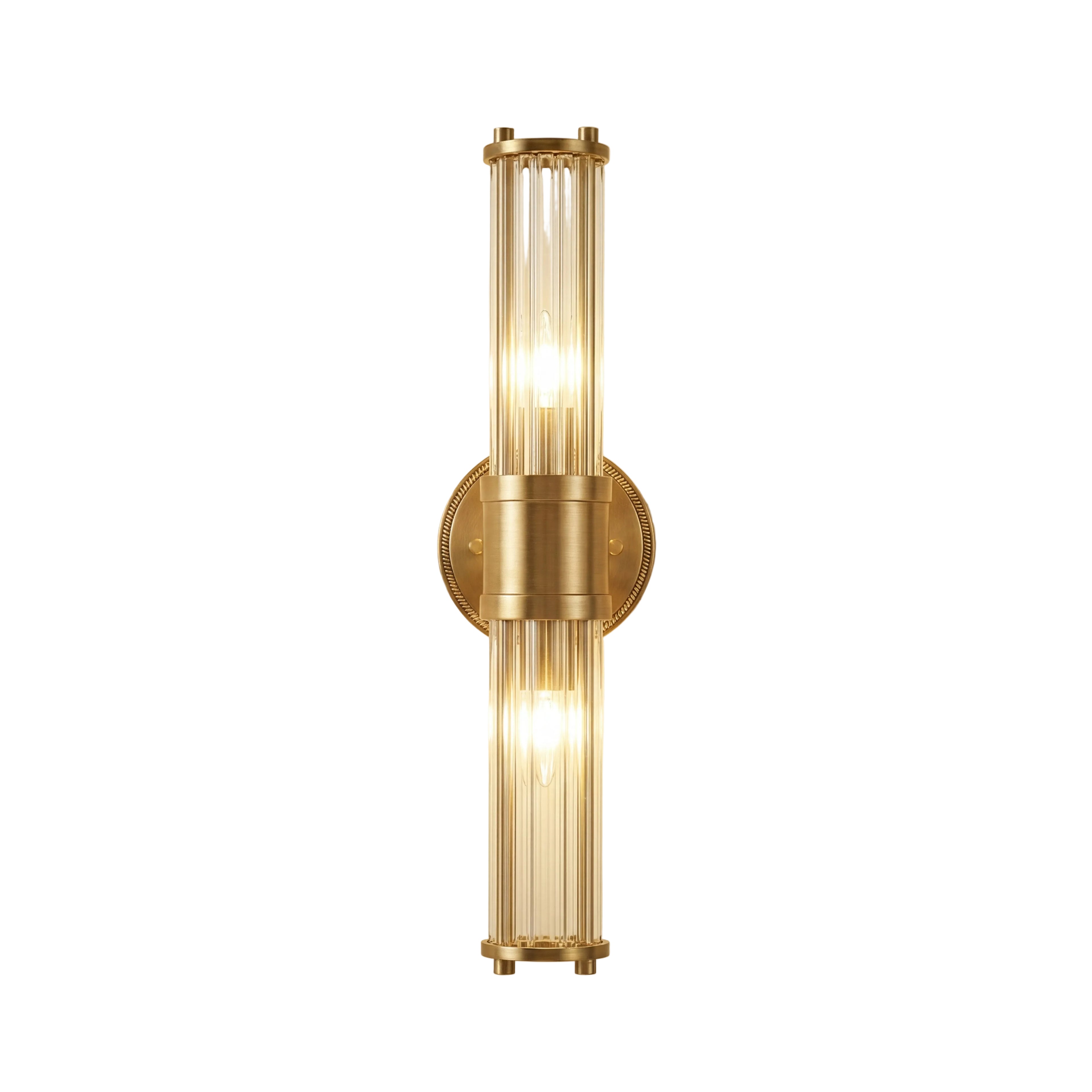 Elden Rod Sconce 2-Head: L 4.7" × W 6.3" × H 18.1" (L 12 × W 16 × H 46 cm) Brass + Clear Glowryte