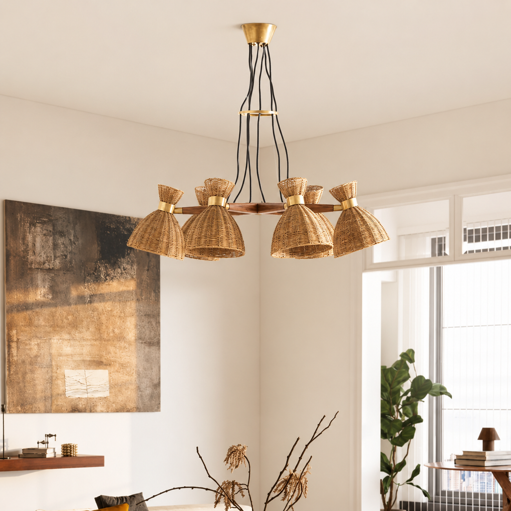Brume Rattan Cluster Chandelier Glowryte
