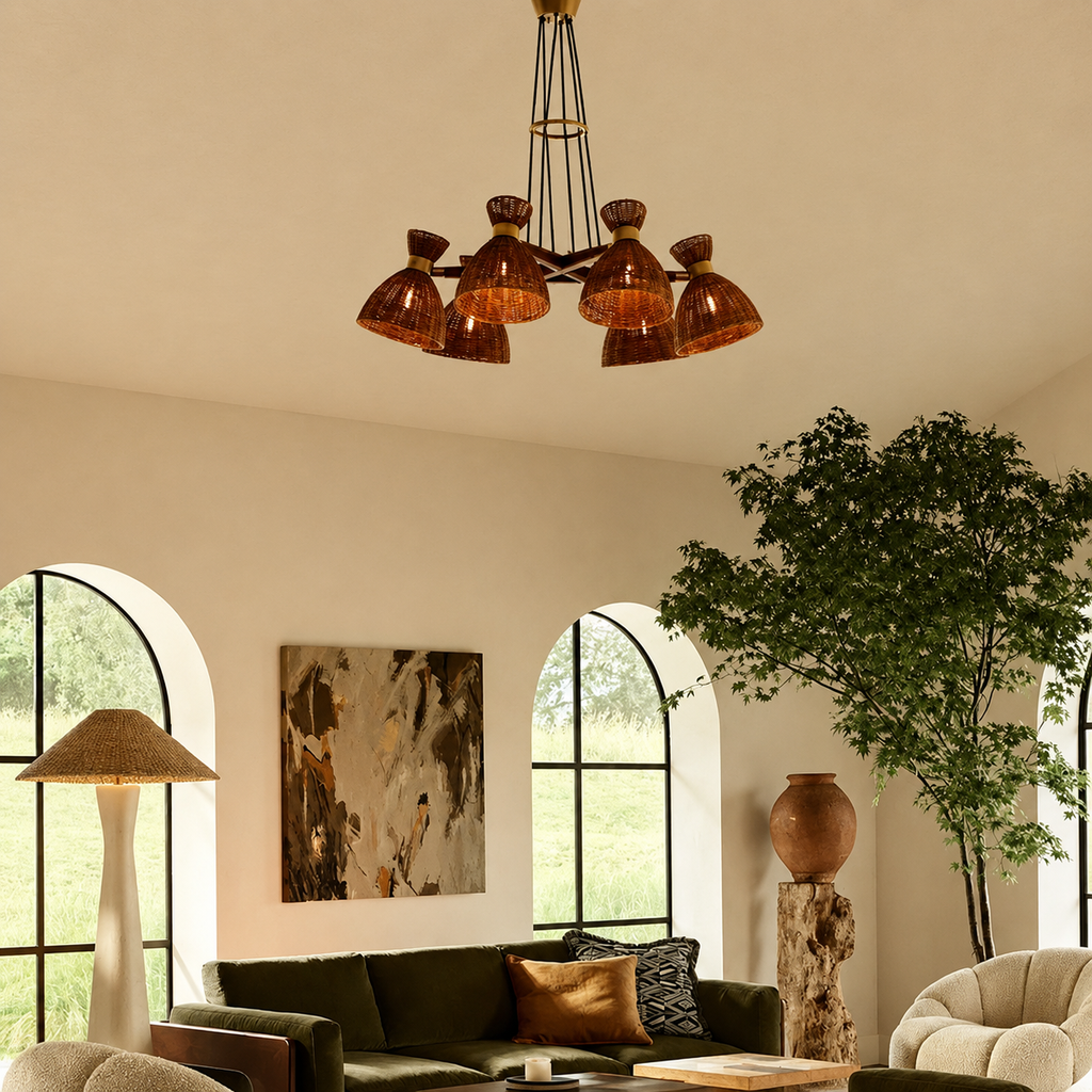 Brume Rattan Cluster Chandelier Glowryte