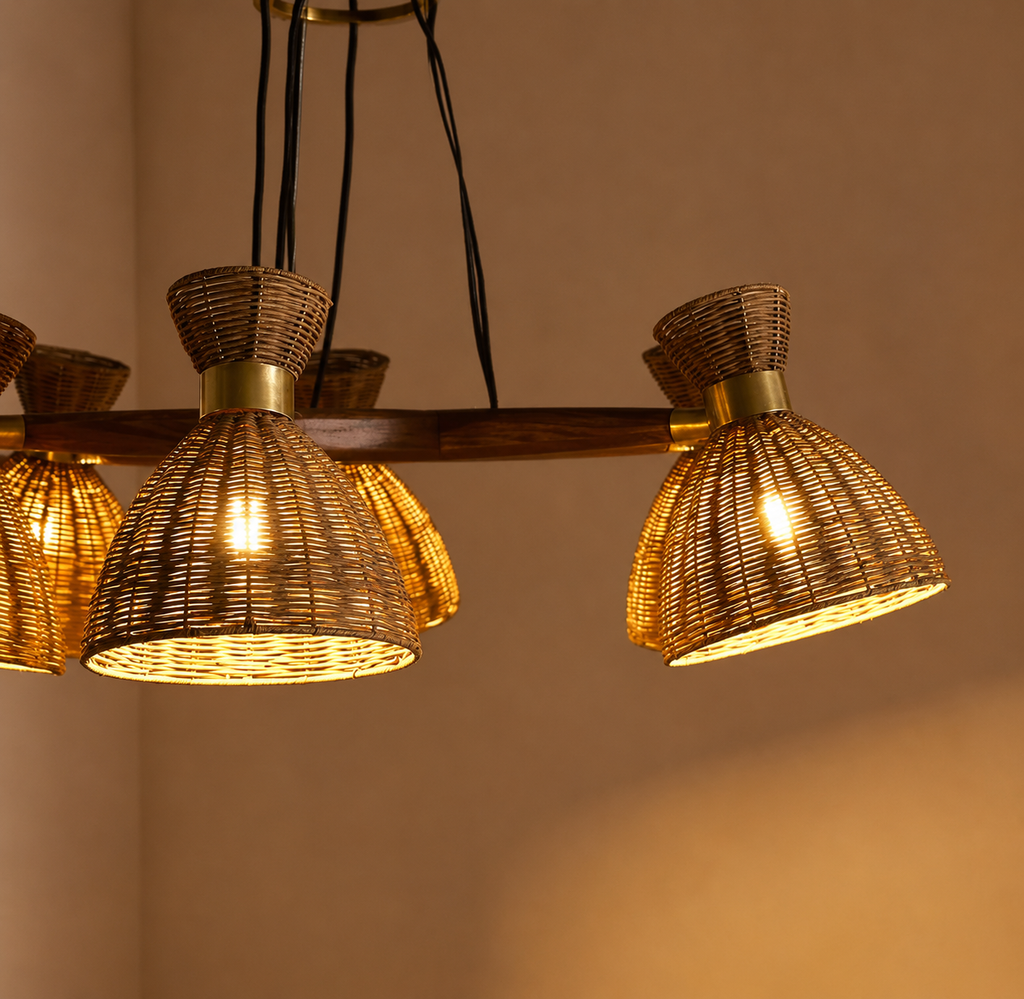Brume Rattan Cluster Chandelier Glowryte