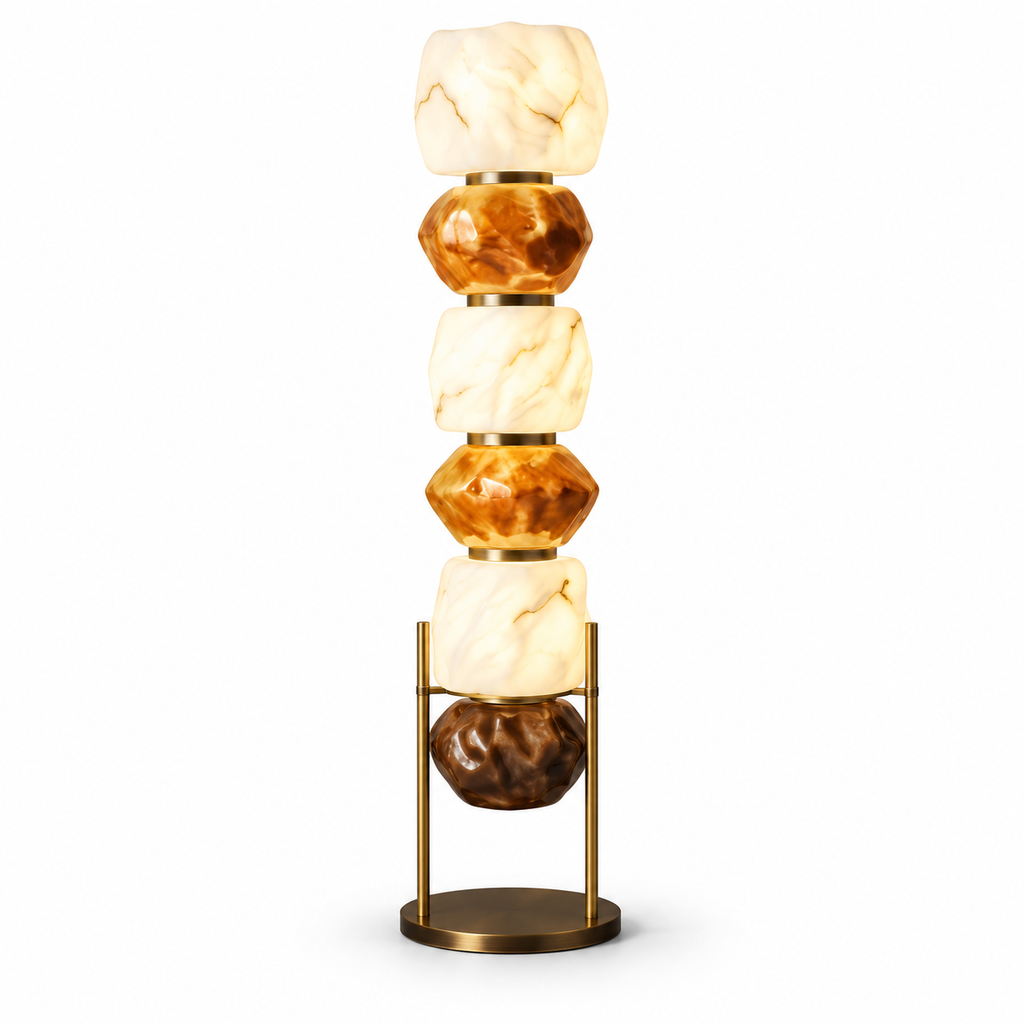 Cairn Stacked Resin Totem Floor Lamp 6-Light: Dia 15.0" × H 59.1" (Dia 38 × H 150 cm) Glowryte