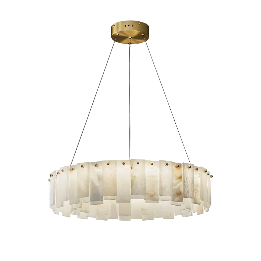 Oslo Alabaster Disc Chandelier 1-Layer: Dia 23.6″ × H 5.5″ (Dia 60 × H 14 cm) Glowryte