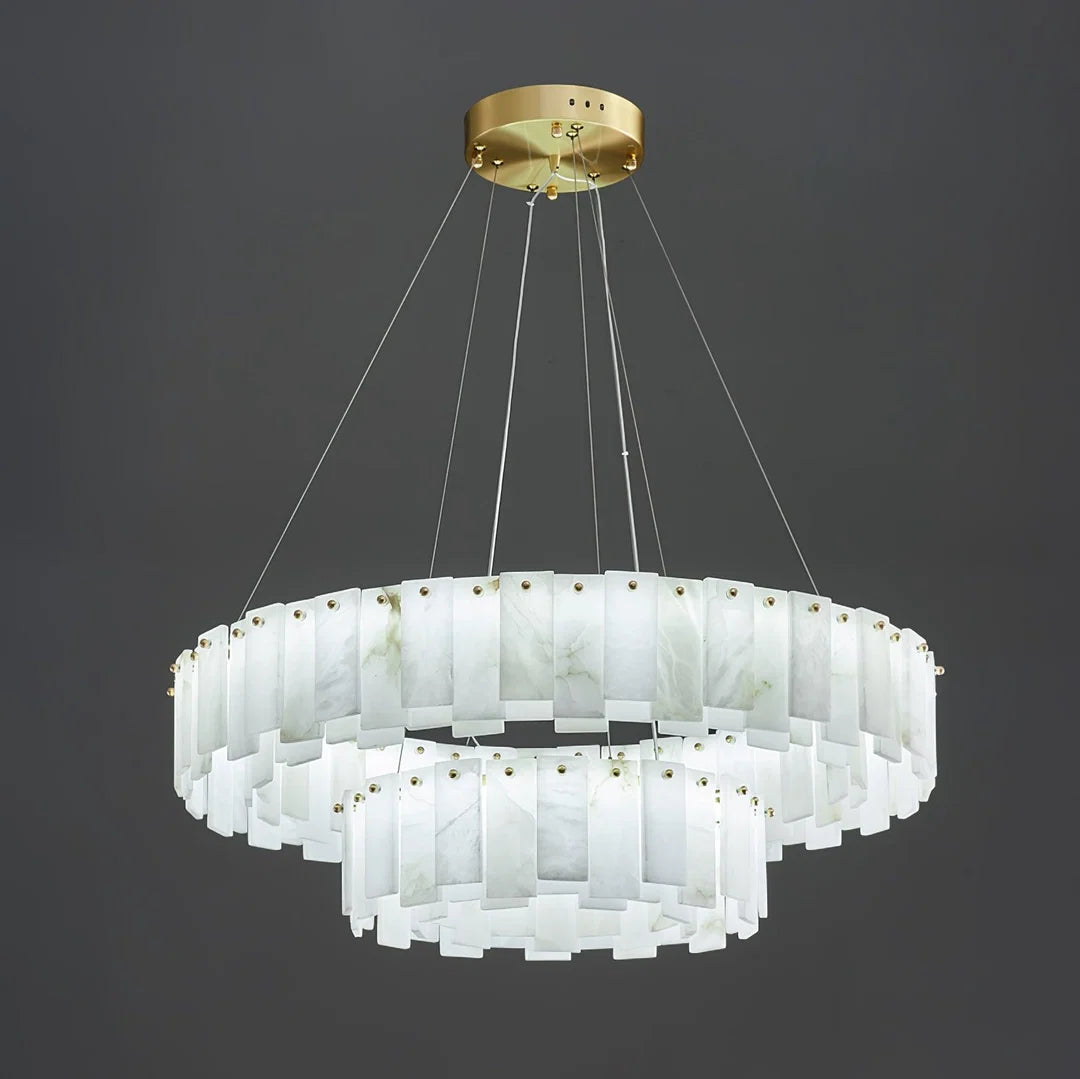Oslo Alabaster Disc Chandelier 2-Layer: Dia 31.5″+17.7″ × H 11″ (Dia 80+45 × H 28 cm) Glowryte