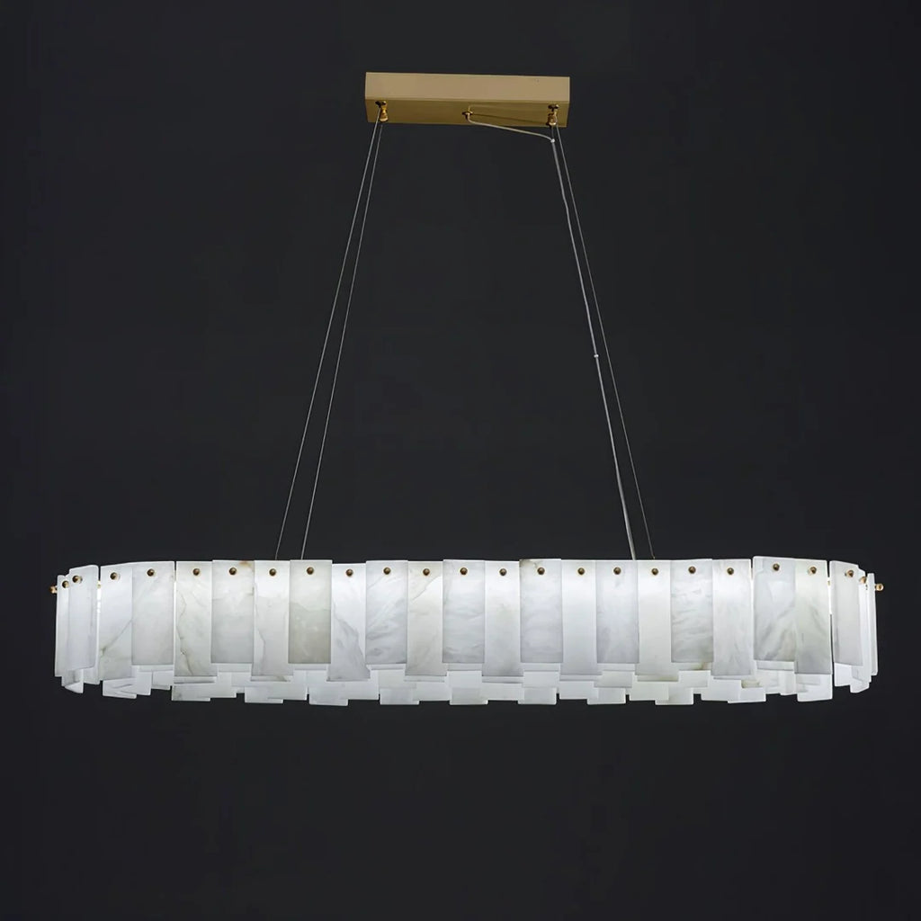 Oslo Alabaster Disc Chandelier Long L: L 47.2″ × W 13.8″ × H 5.5″ (L 120 × W 35 × H 14 cm) Glowryte