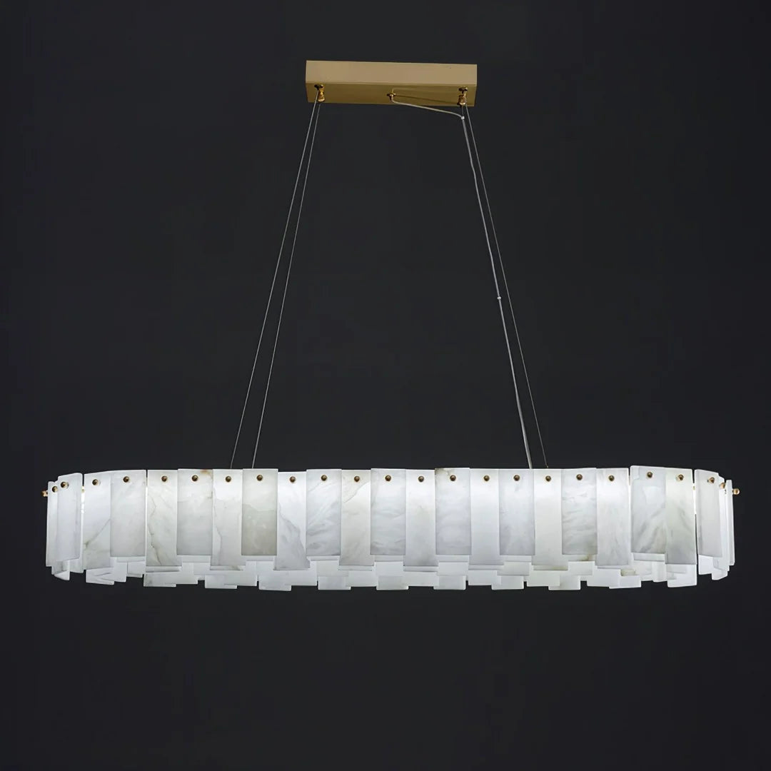 Oslo Alabaster Disc Chandelier Long L: L 47.2″ × W 13.8″ × H 5.5″ (L 120 × W 35 × H 14 cm) Glowryte