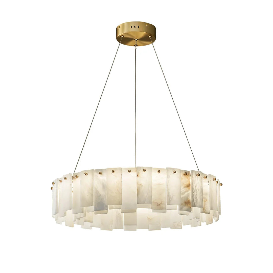 Oslo Alabaster Disc Chandelier 1-Layer: Dia 31.5″ × H 5.5″ (Dia 80 × H 14 cm) Glowryte