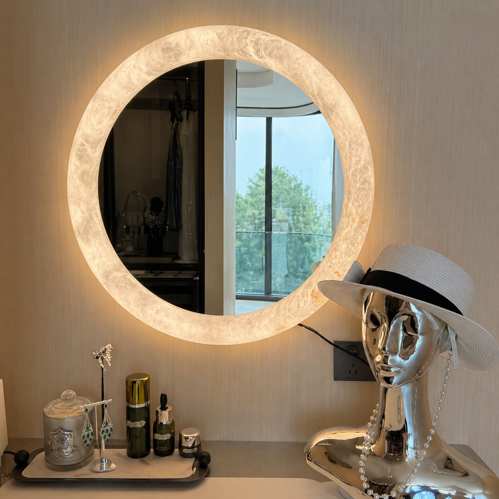 Alabaster Halo Mirror Dia 31.4" (Dia 80 cm) Alabaster White Glowryte