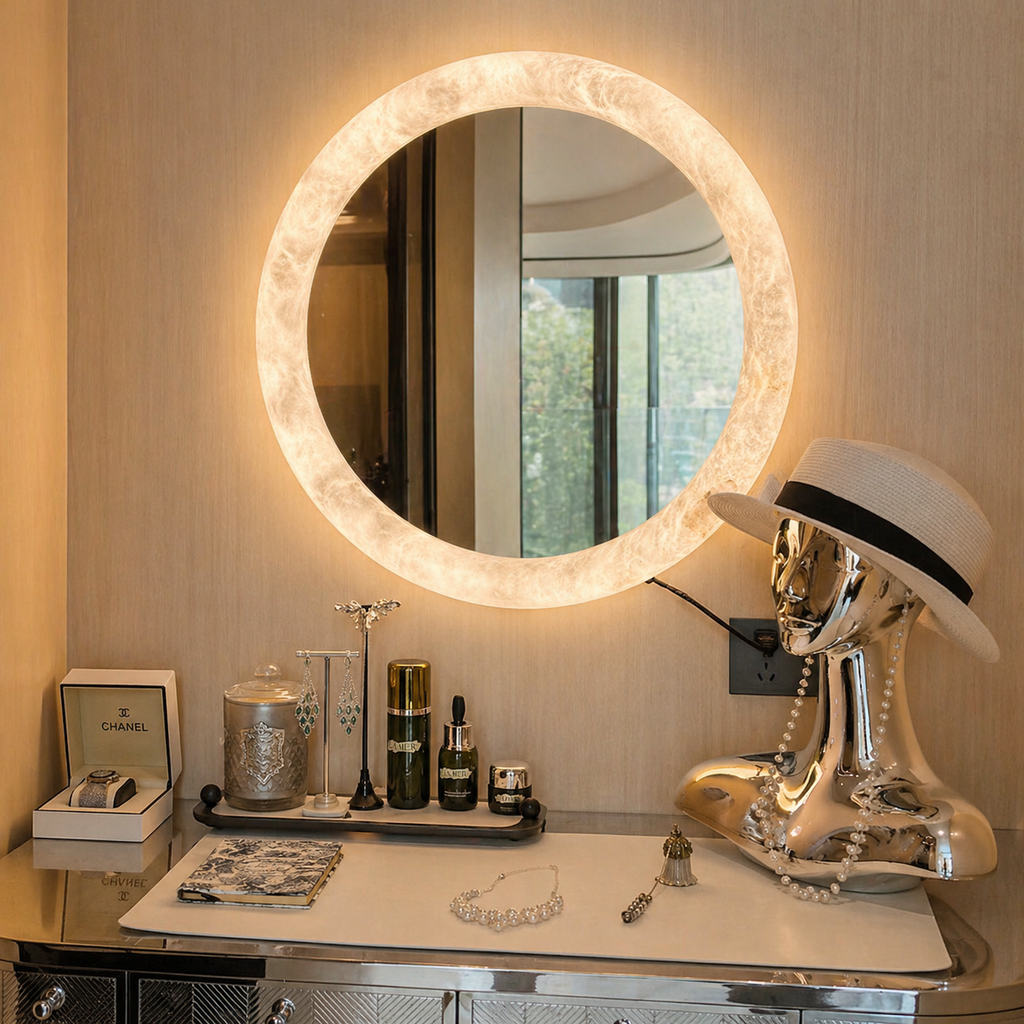 Alabaster Halo Mirror Dia 23.6" (Dia 60 cm) Alabaster White Glowryte