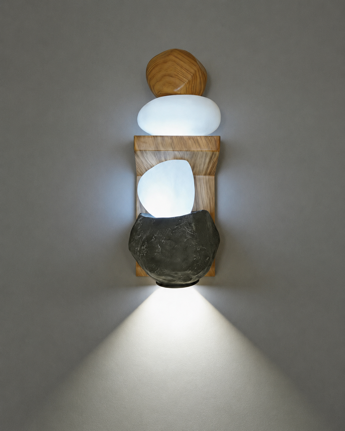 Zen Pebble Wall Sconce L 5.1“ × W 3.9“ × H 11.8” (L 13 × W 10 × H 30 cm) Natural Wood Glowryte