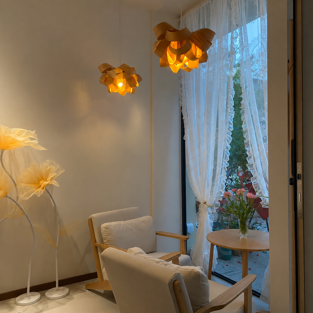 Bloom Wood Veneer Pendant Light Glowryte