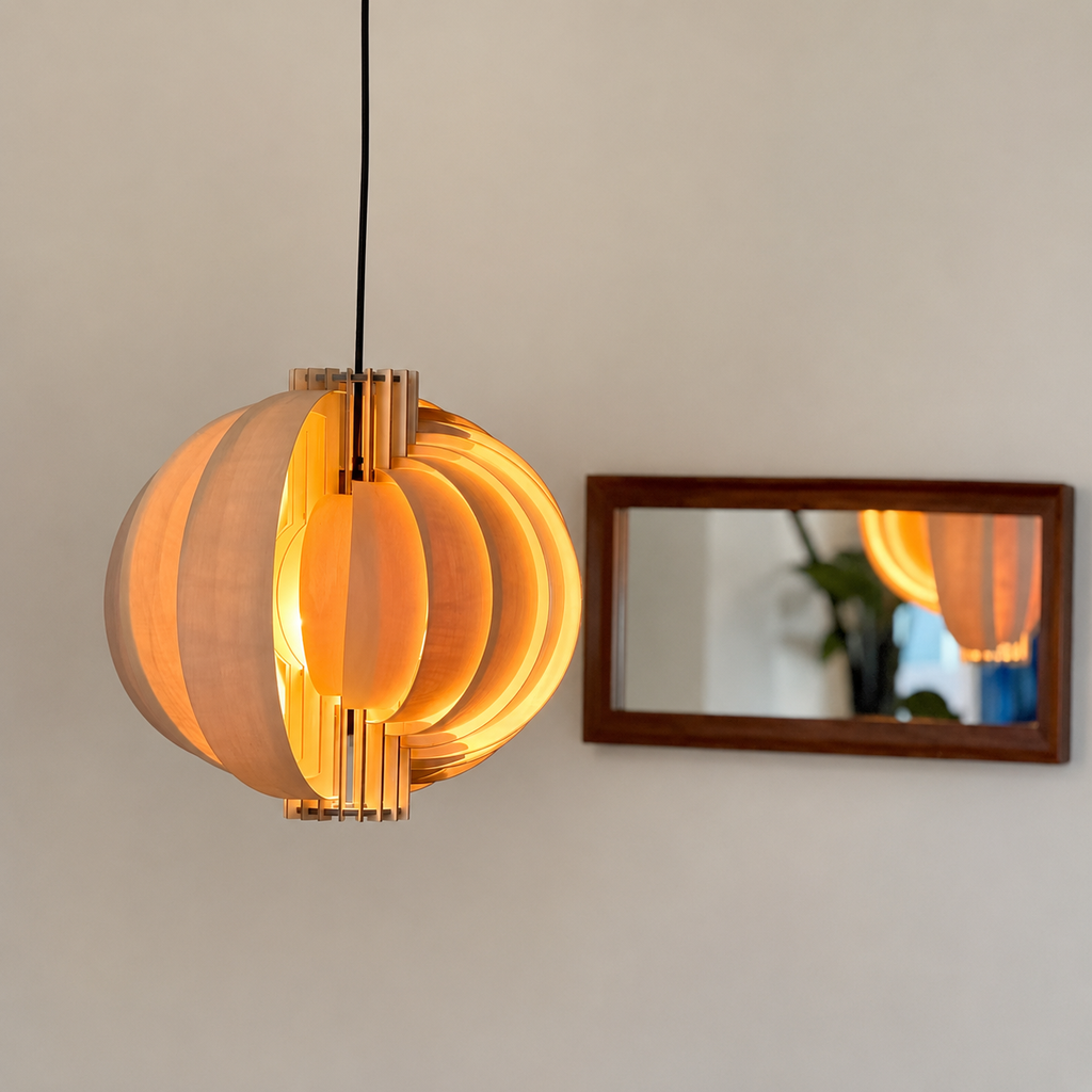 Orb Wood Pendant Light Glowryte
