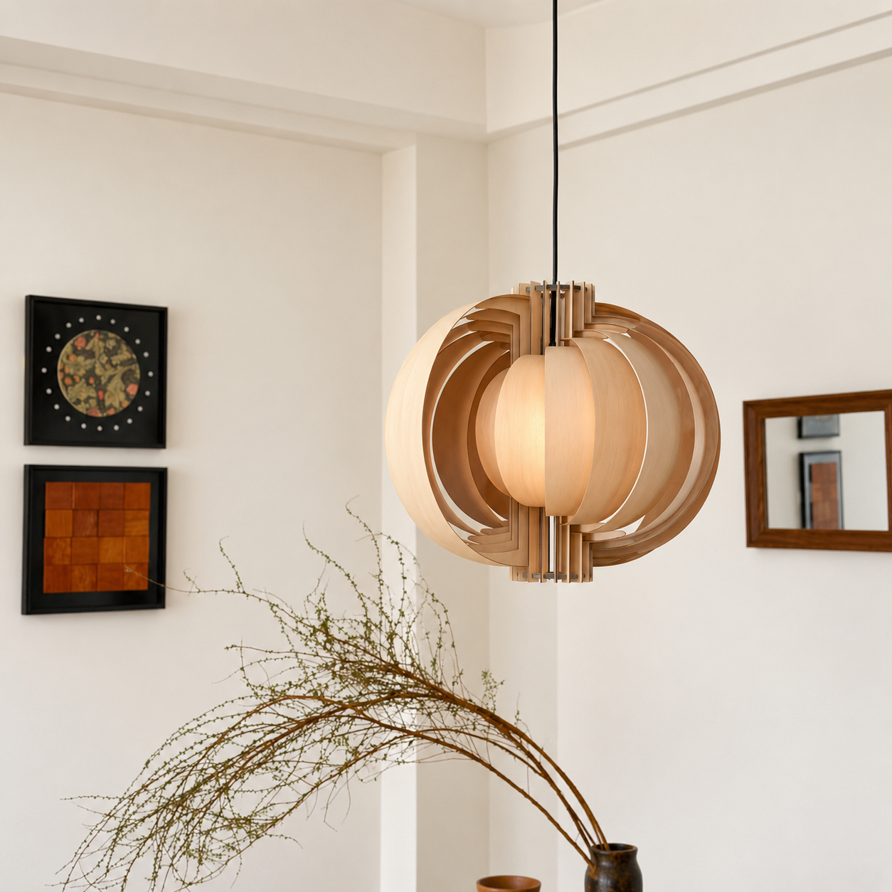 Orb Wood Pendant Light Glowryte