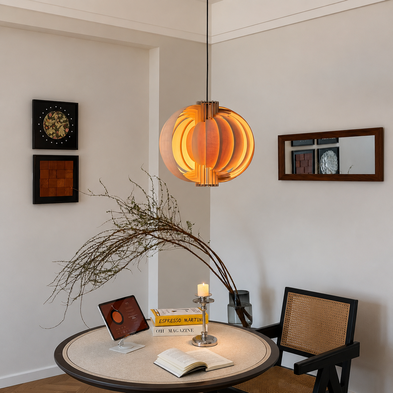 Orb Wood Pendant Light Dia 24.4“ (Dia 62cm) Walnut Brown Glowryte