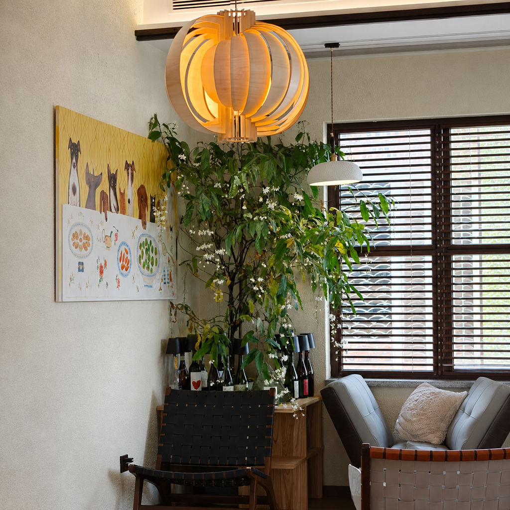 Orb Wood Pendant Light Glowryte