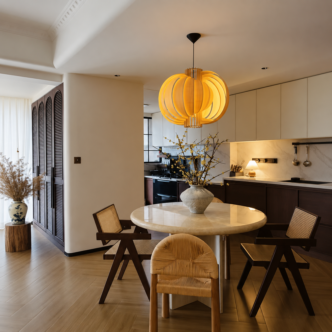 Orb Wood Pendant Light Glowryte