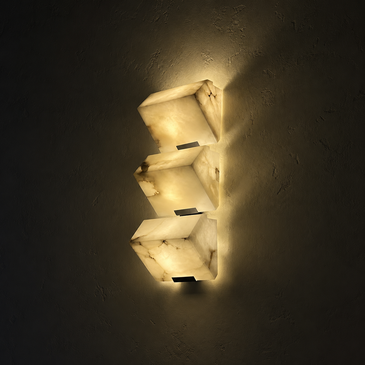 Strata Alabaster Triple Sconce 3-Light: L 7“ × H 20.8” (L 18 × H 53 cm) White Glowryte
