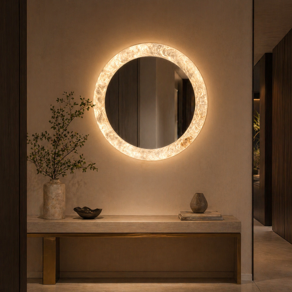 Alabaster Halo Mirror Dia 39.9" (Dia 100 cm) Alabaster White Glowryte