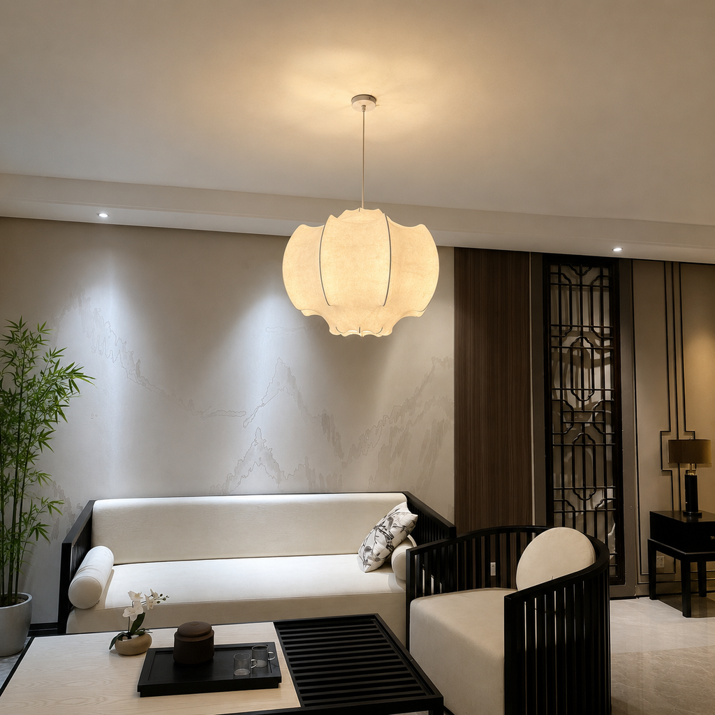 Bloom Cocoon Pendant Dia 31.4“ × H 19.7“ (Dia 80 × 50 cm) White Glowryte