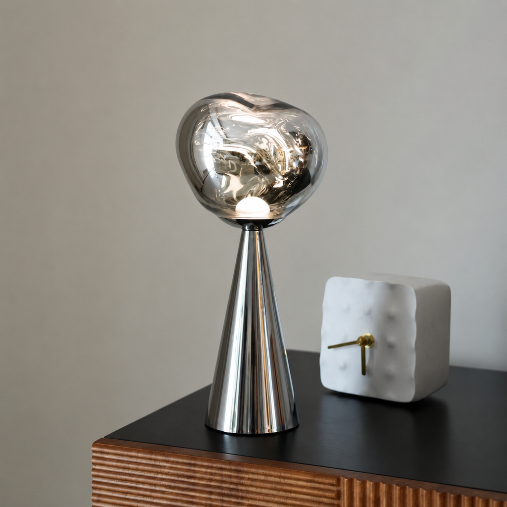 LAVA Cone Table Lamp Dia 5.9“ × H 11.2“ (Dia 15 × H 28.5 cm Silver Glowryte