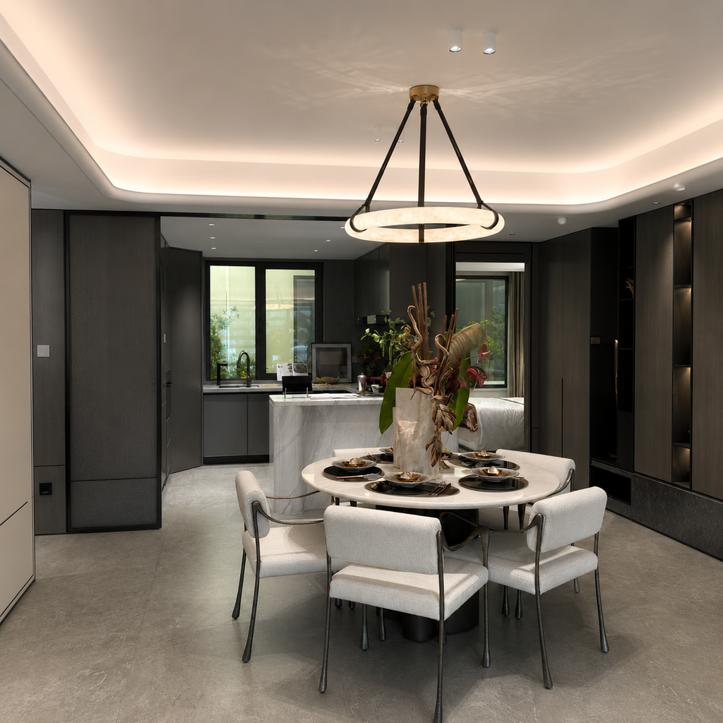Oslo Alabaster Ring Chandelier Dia 39.4" (Dia 100 cm) Black Glowryte