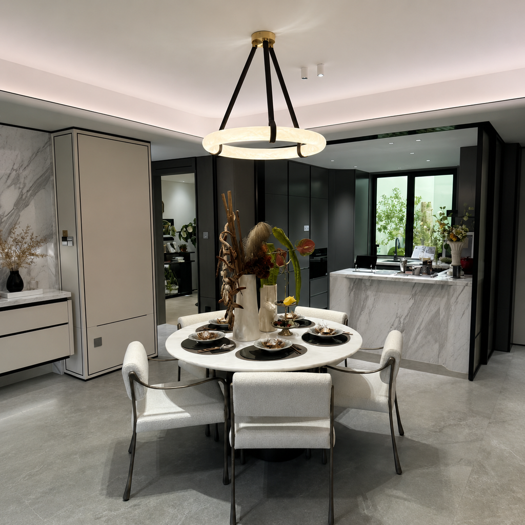 Oslo Alabaster Ring Chandelier Dia 47.2" (Dia 120 cm) Black Glowryte