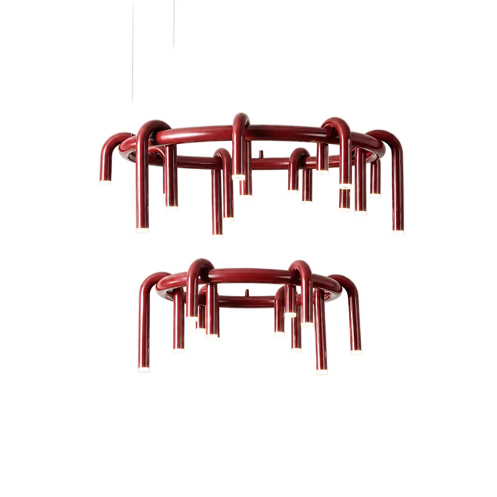 U-Loop Round Pendant Light Round Double Dia 24"×31" (Dia 60 × 80 cm) Wine Red Glowryte