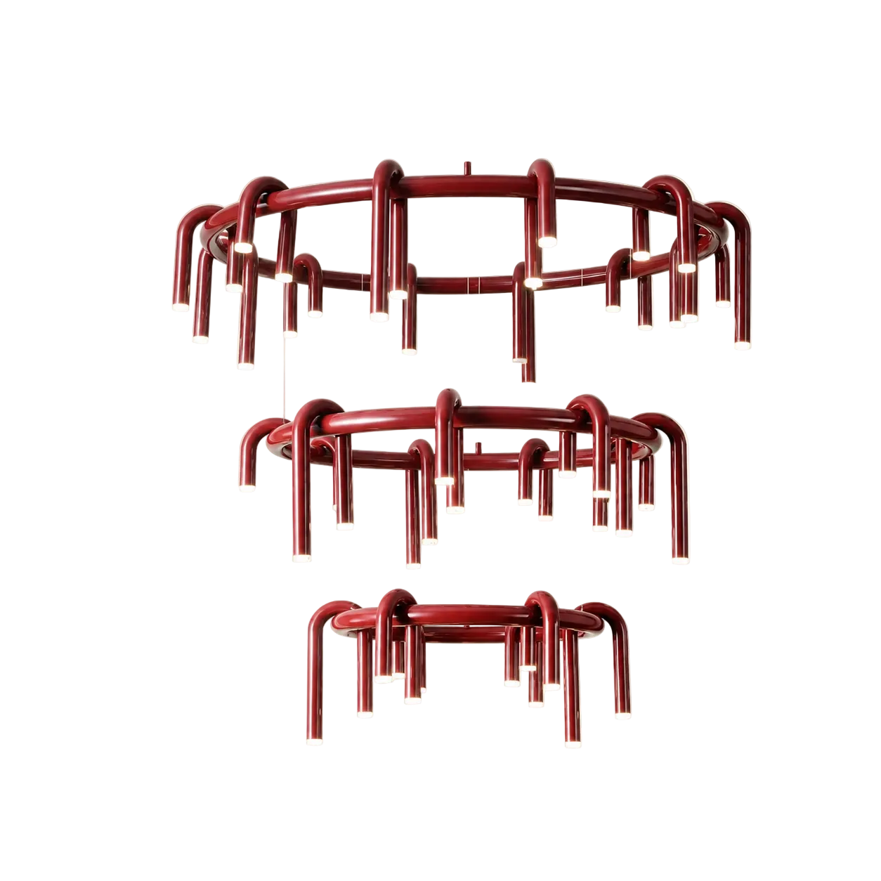U-Loop Round Pendant Light Round Triple Dia 24" × 31"+43" (Dia 60 × 80 × 110 cm) Wine Red Glowryte