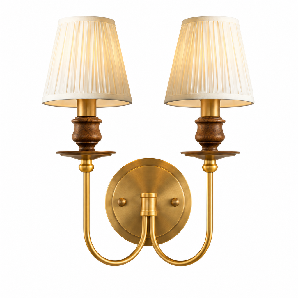 Eloise Pleated Brass Wall Sconce 2-Light: W 13.8" × H 16.9" (W 35 × H 43 cm) Glowryte