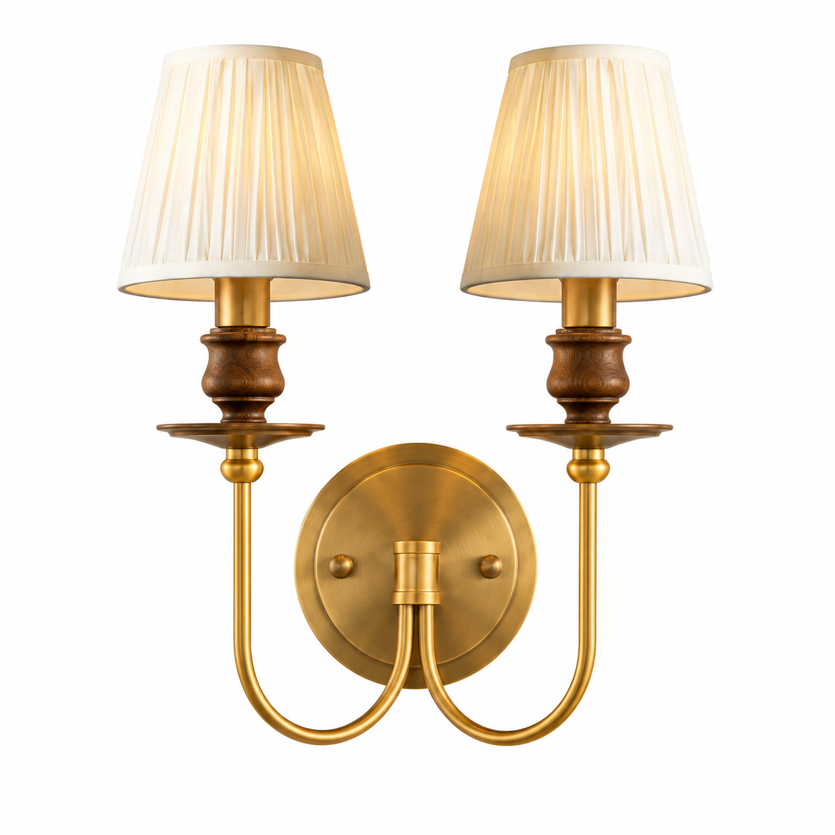 Eloise Pleated Brass Wall Sconce 2-Light: W 13.8" × H 16.9" (W 35 × H 43 cm) Glowryte