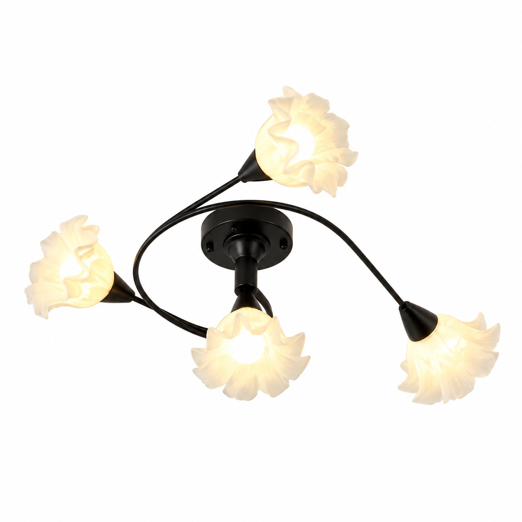Floral Branch Semi-Flush Chandelier 4-Head: Dia 32.7″ × H 11.8″ (Dia 83 × H 30 cm) Black Glowryte