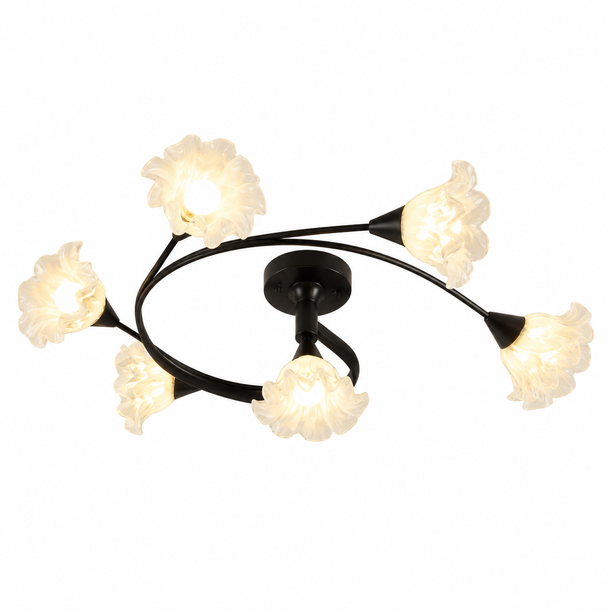Floral Branch Semi-Flush Chandelier 6-Head: Dia 38.2″ × H 11.8″ (Dia 97 × H 30 cm) Black Glowryte