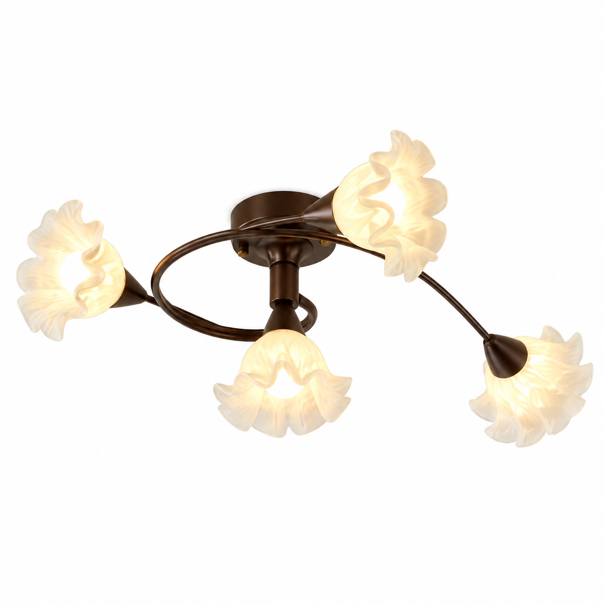 Floral Branch Semi-Flush Chandelier 4-Head: Dia 32.7″ × H 11.8″ (Dia 83 × H 30 cm) Coffee Glowryte