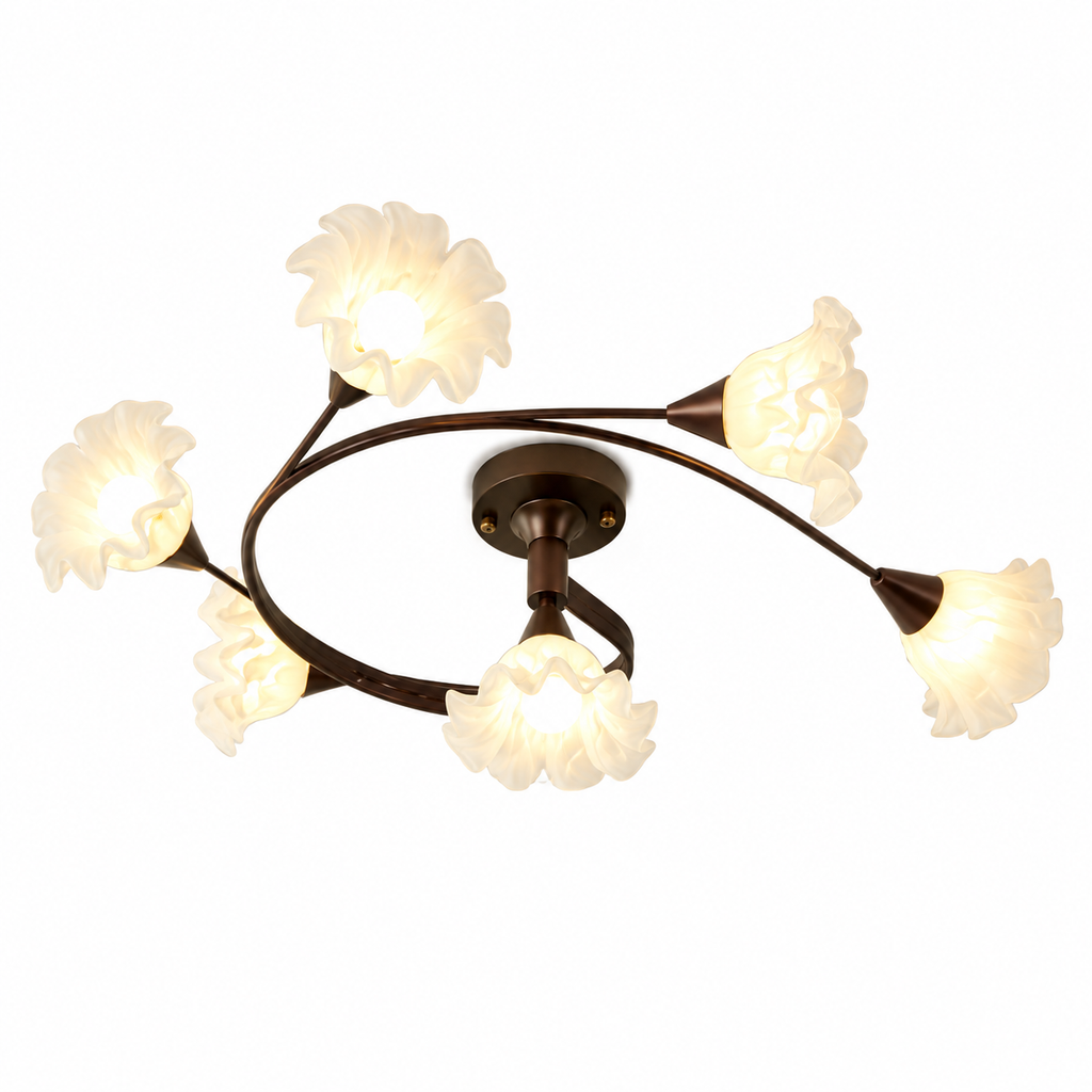 Floral Branch Semi-Flush Chandelier 6-Head: Dia 38.2″ × H 11.8″ (Dia 97 × H 30 cm) Coffee Glowryte