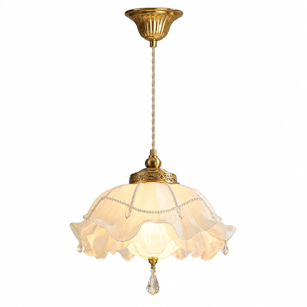 French Ruffled Floral Glass Pendant Light Cherry Blossom Pink Glowryte