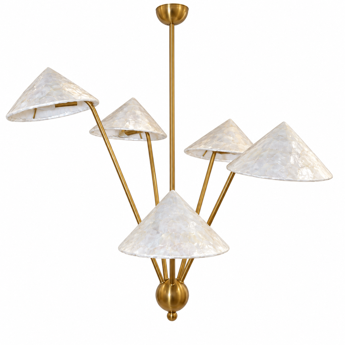 French Vintage Brass Shell Chandelier Glowryte