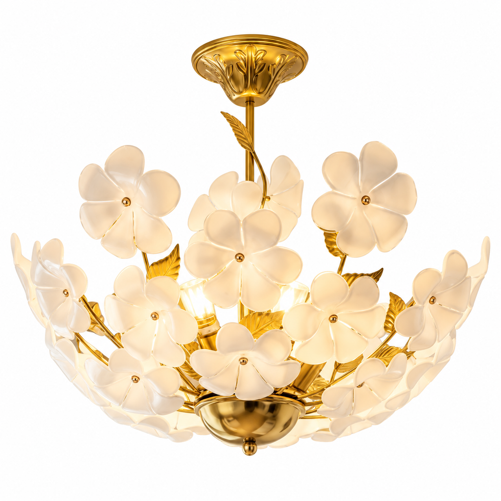 French Floral Glass Chandelier white Glowryte