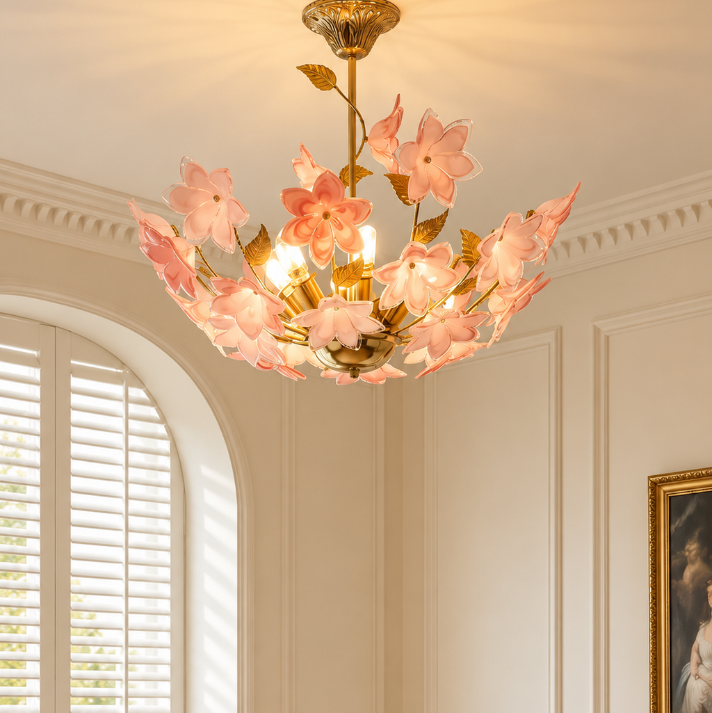 French Floral Glass Chandelier Glowryte