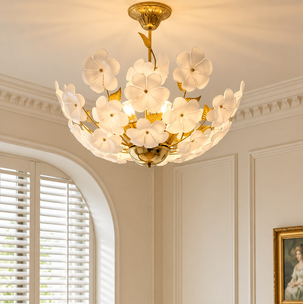 French Floral Glass Chandelier Glowryte