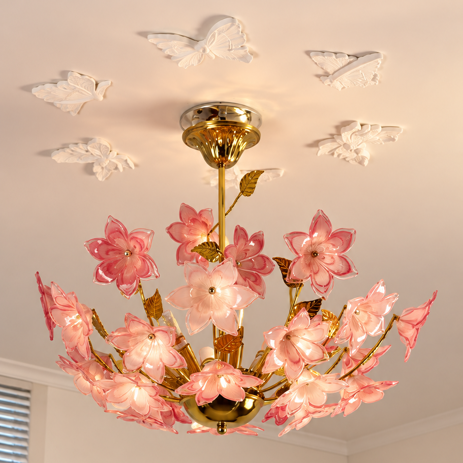 French Floral Glass Chandelier Glowryte