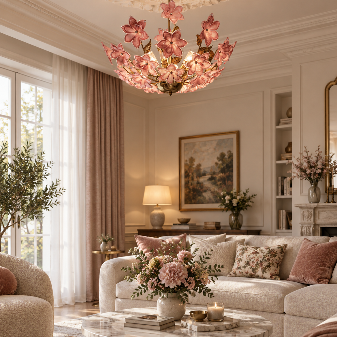 French Floral Glass Chandelier Glowryte