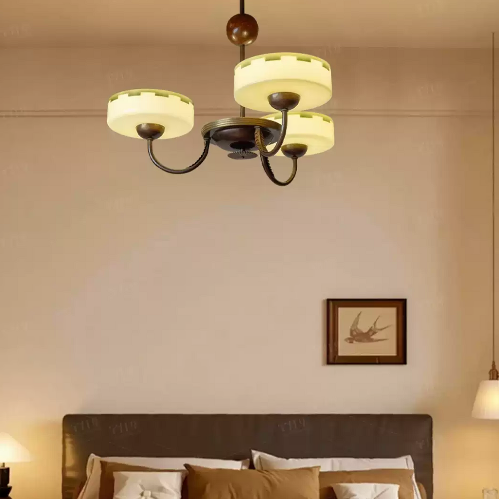 French Mid-Century Opal Glass Chandelier Glowryte