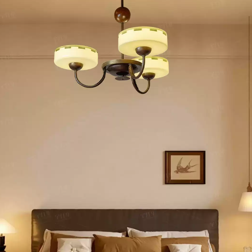 French Mid-Century Opal Glass Chandelier Glowryte