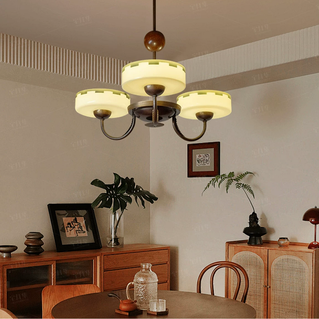 French Mid-Century Opal Glass Chandelier Glowryte