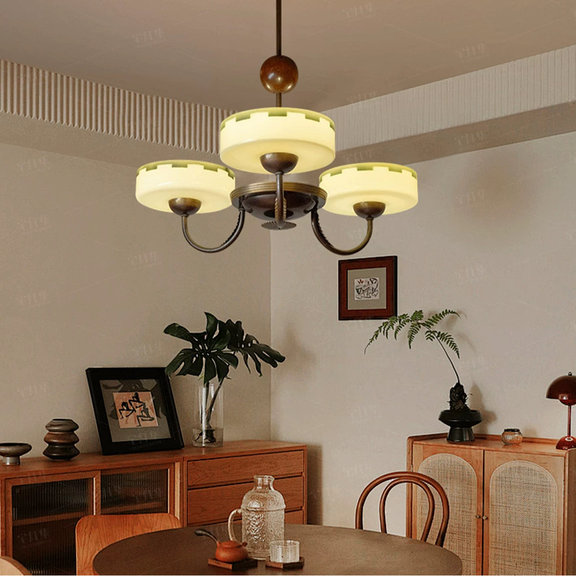 French Mid-Century Opal Glass Chandelier Glowryte