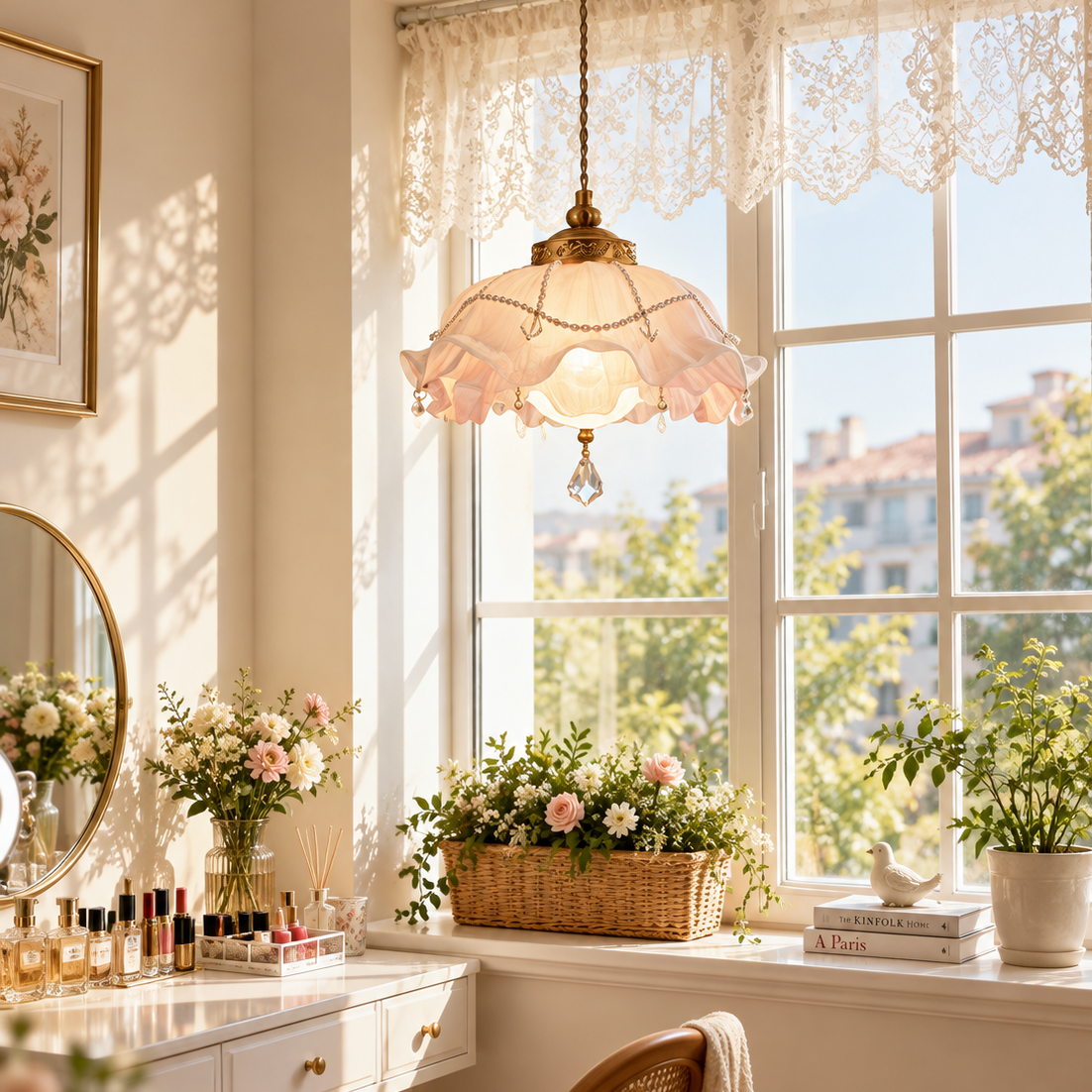 French Ruffled Floral Glass Pendant Light Glowryte