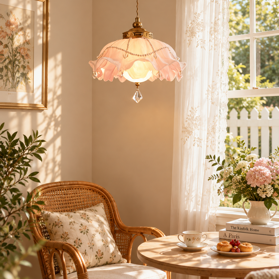 French Ruffled Floral Glass Pendant Light Glowryte